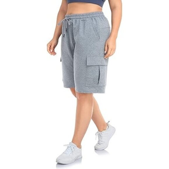 ZERDOCEAN Women's Plus Size Cargo Sweat Shorts Active Heather Gray 1xl - Picture 2 of 5